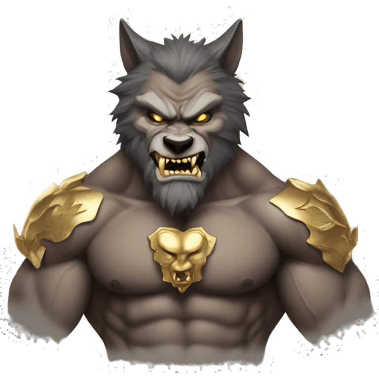 Muscular Wolfman wearing clothes with gold fangs emoji