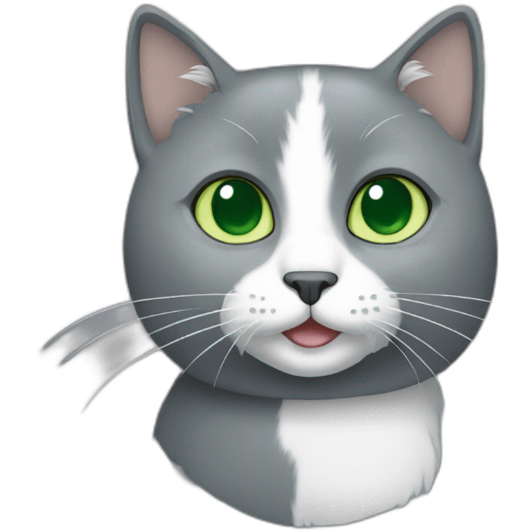 Gray cat with white mouth and white nose and light green eyes emoji