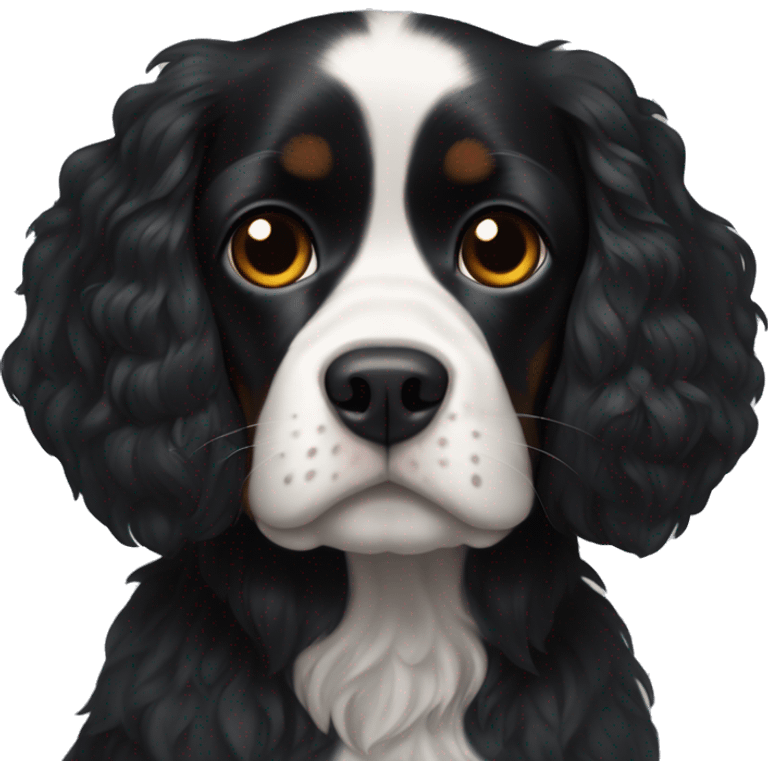 Small completely black king spaniel with black fur on his whole face and white fur on chest emoji