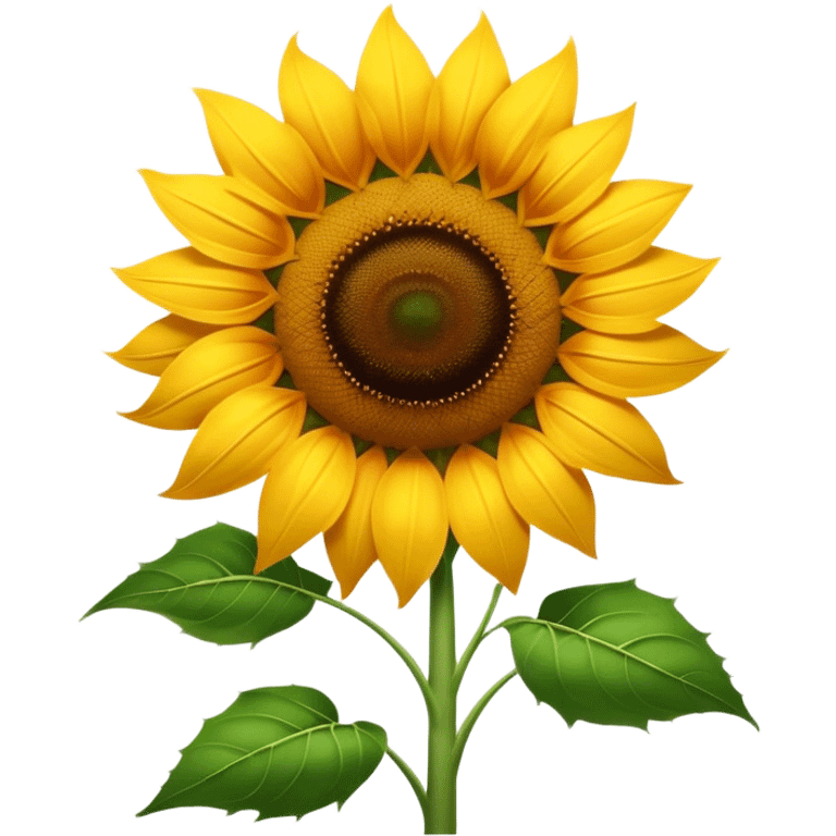 Cinematic Realistic Sunflower Emoji, Tall and bright, with a large, golden-yellow blossom facing the sun, its broad, textured petals surrounding a dark center. The sturdy green stalks and leaves frame the vibrant flower, while a gentle breeze causes the petals to sway. Soft glowing outline, capturing the essence of sunshine and warmth in a cheerful, towering sunflower! emoji