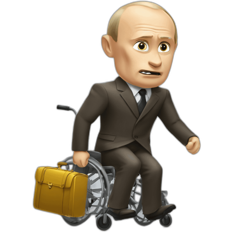 furious vladimir putin monke in golden wheelchair with suitcase emoji