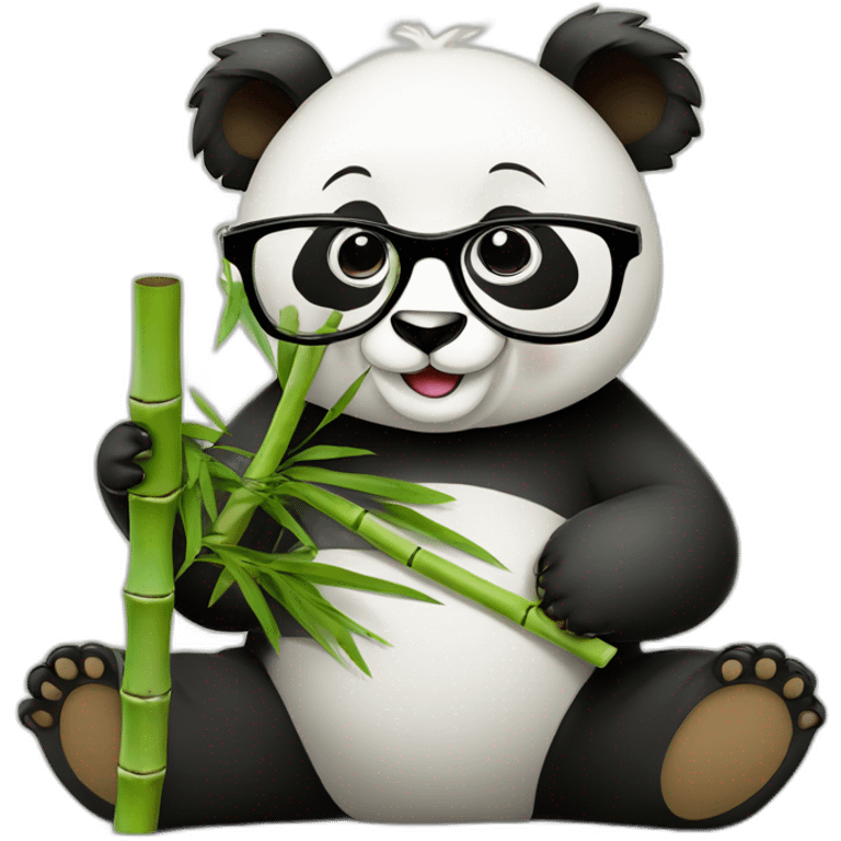 apple style panda eating bamboo wearing glasses sitting on books emoji