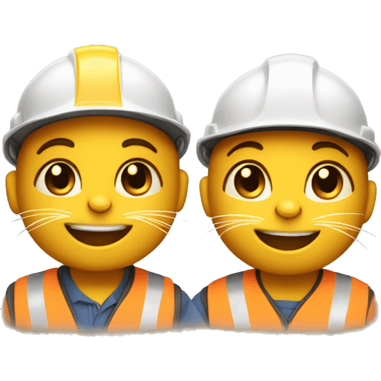 two happy cats dressed as construction workers emoji