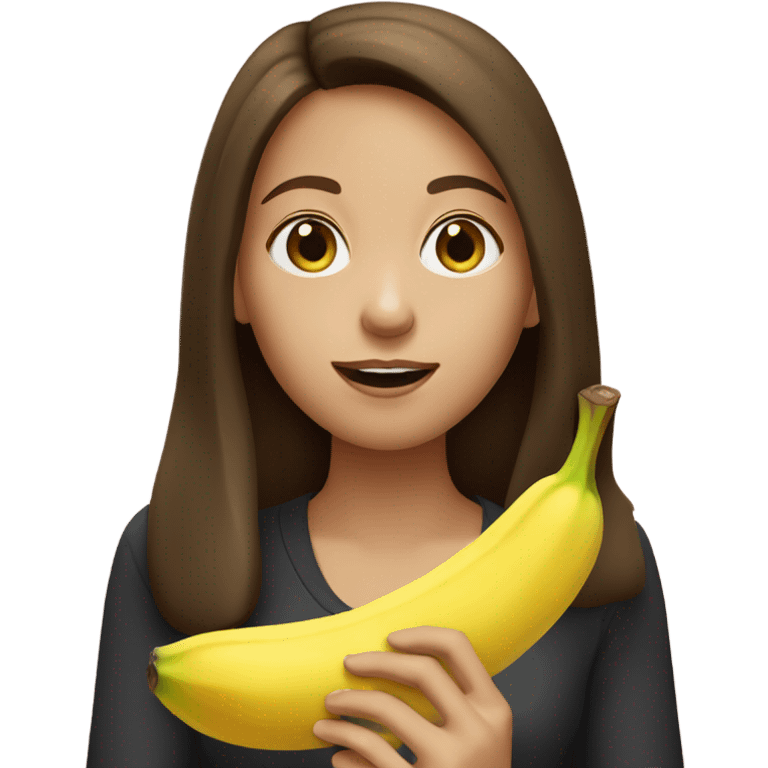 Girl with brown hair eating banana emoji