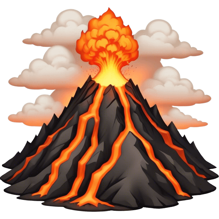 Cinematic Realistic Volcano Emoji, Powerful and awe-inspiring, with molten lava flowing from its jagged, smoking peak, casting an orange glow in the surrounding darkness. The landscape around it is barren and rocky, with clouds of ash rising into the sky. Soft glowing outline, capturing the essence of raw power and fiery energy in a towering volcano. emoji