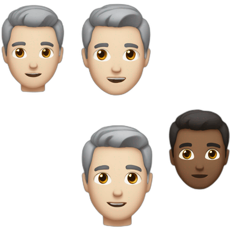 White man with black and gray hair, brown eyes, white cat with brown eye, blue eye emoji