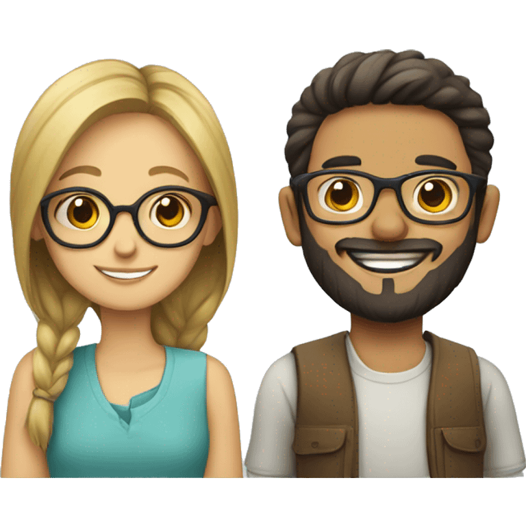 smiling girl with bearded boy with glasses emoji