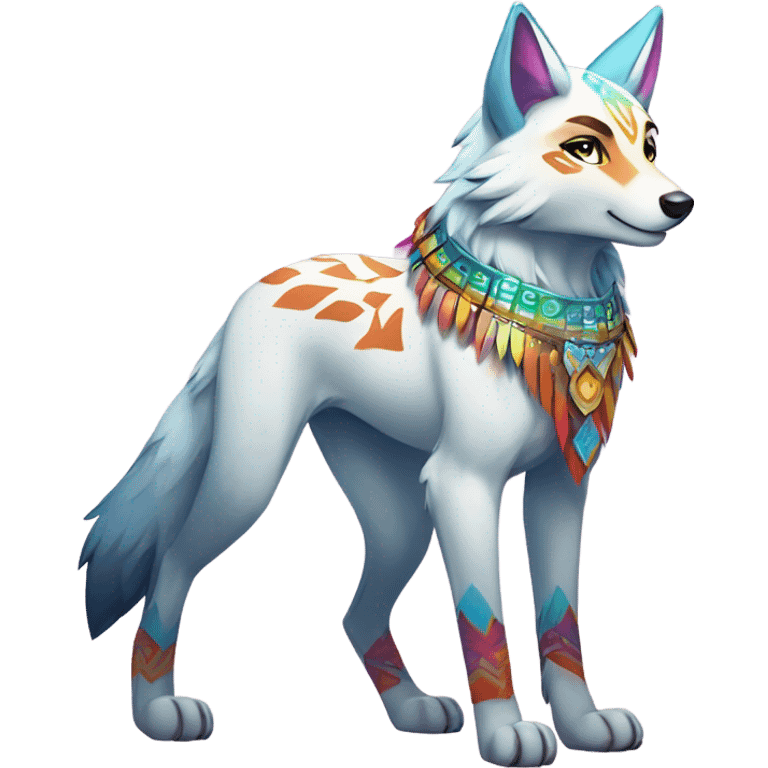 Anthro Colorful Shiny Fionbri-Falvie-sparkle-wolf-sona with tribal markings full body emoji