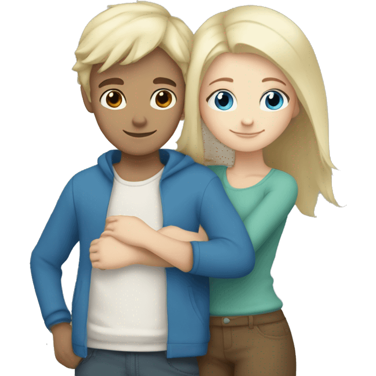 White blonde boy blue eyes hugging white brown haired girl emoji