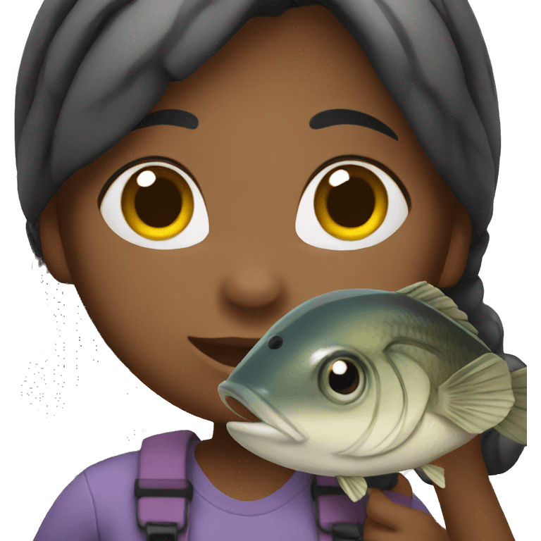 Girl black holding fish emoji