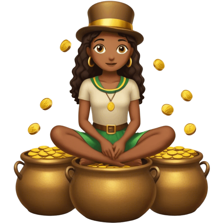 black woman sitting on a pot of gold coins emoji