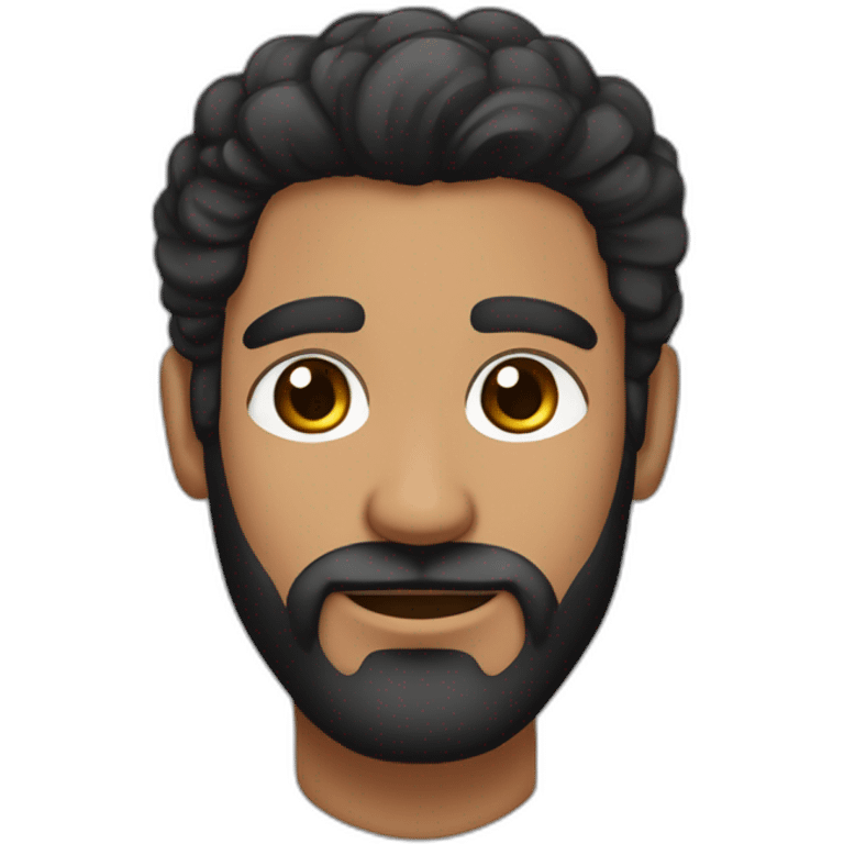 Hombre de cabello negro, ojos almendrados marrones, nariz respingada y barba corta emoji