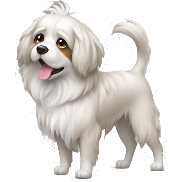 Chien au long poil blanc gris et brun  emoji