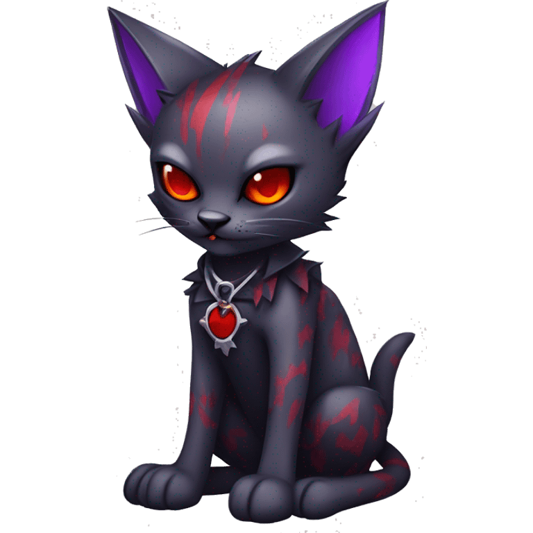 Vampiric dark edgy punk cat fakemon with red purple edgy markings full body  emoji