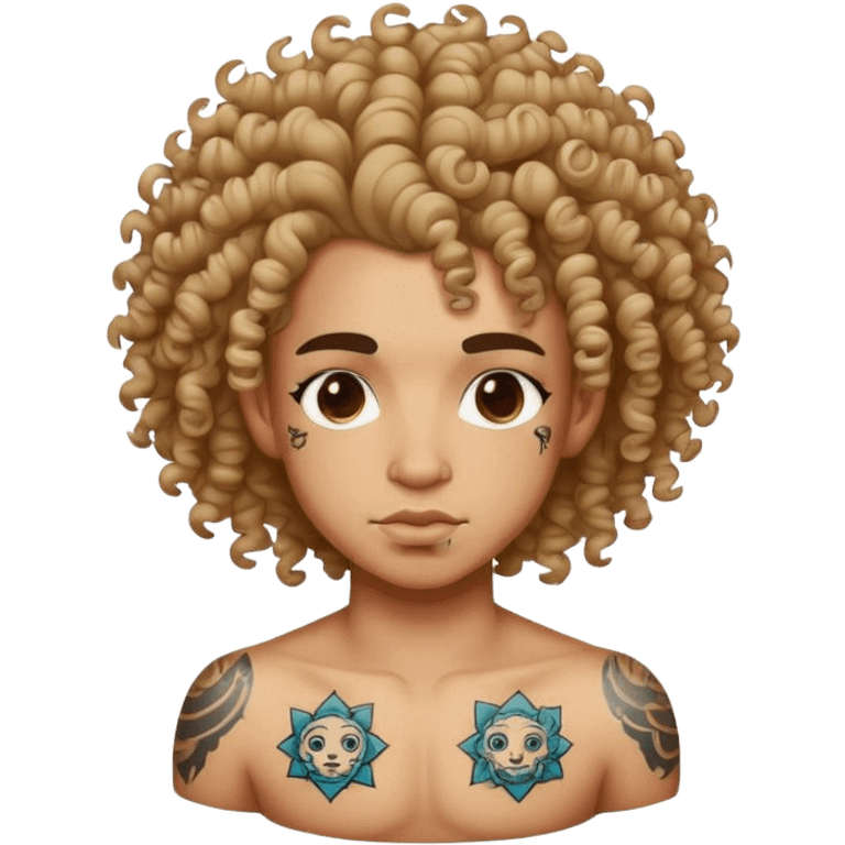 light skin curly hair with tattoos emoji