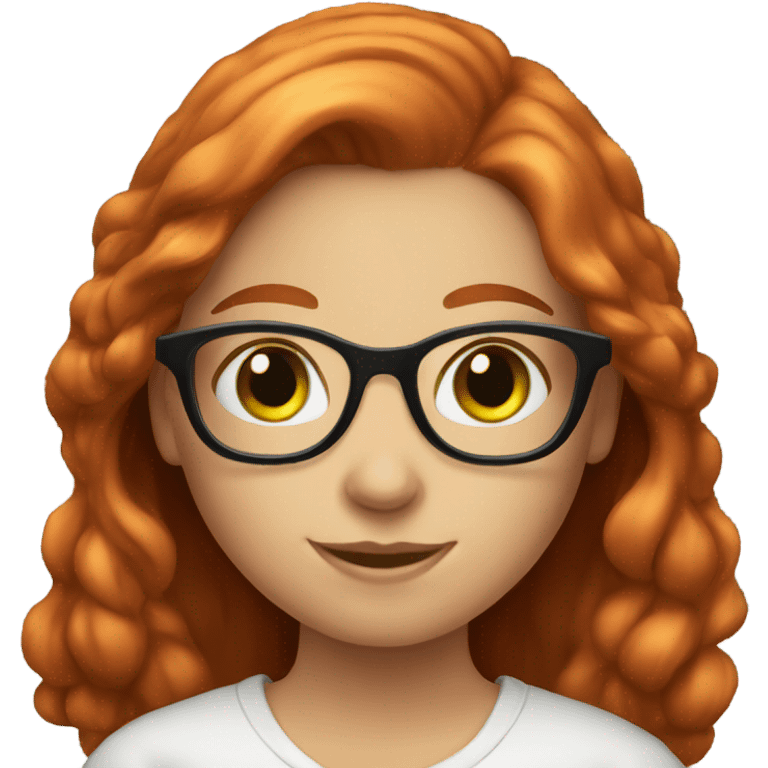 Nerd smiling girl emoji reading a book. Red hair and green eyes emoji