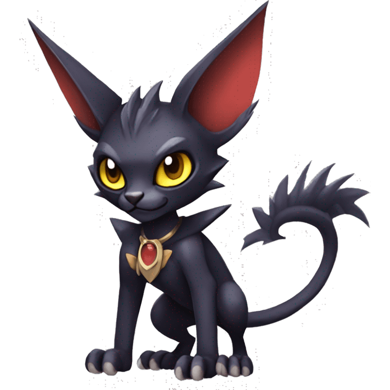 Black cool vampiric Noivern-Litten-Lykoi-Caracal-Fakemon with big bat ears full-body emoji