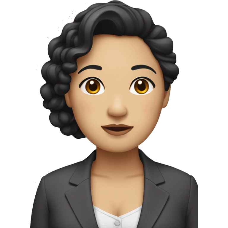 Southeast Asian woman, overweight, wearing a suit, black curly hair emoji