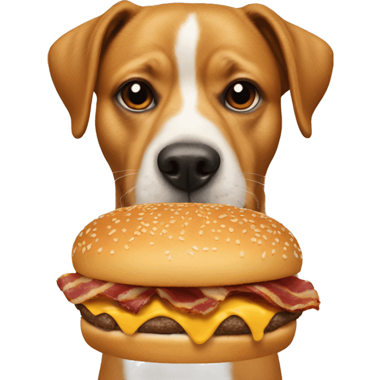 Dog eating a bacon cheeseburger emoji