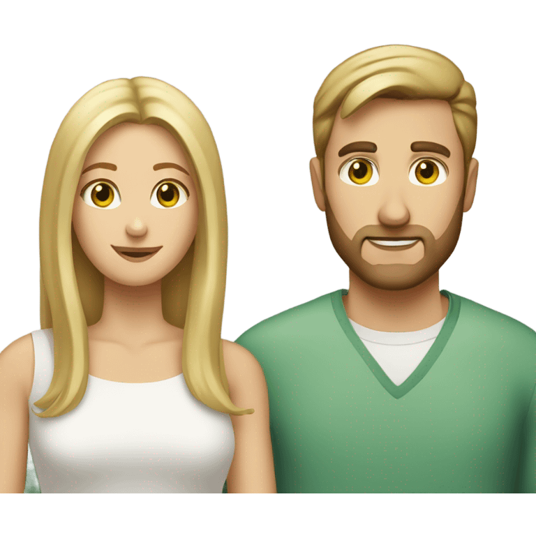 White couple woman with blonde hair and green eyes man with brown hair hazel eyes short thin beard  emoji