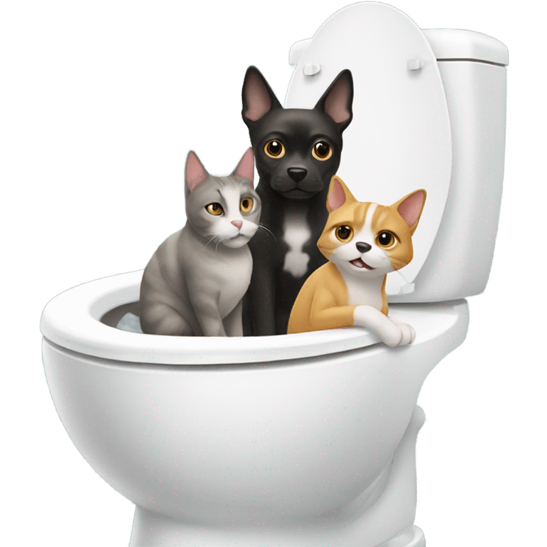 Cat and dog on a toilet emoji