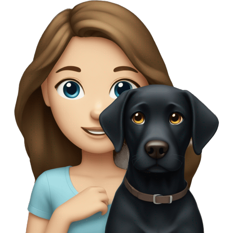 brown haired blue eyed girl with black lab dog  emoji