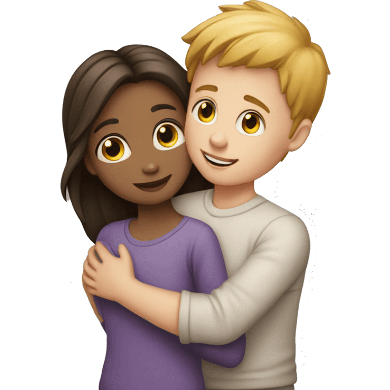 White skin Young man and girl hugs with heart emoji