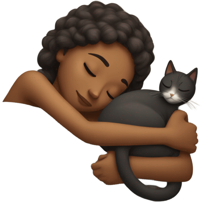 a girl sleeping with ver cat emoji