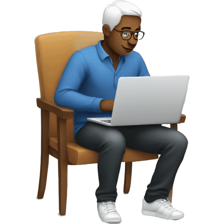 A man sit on  chair and use computer  emoji