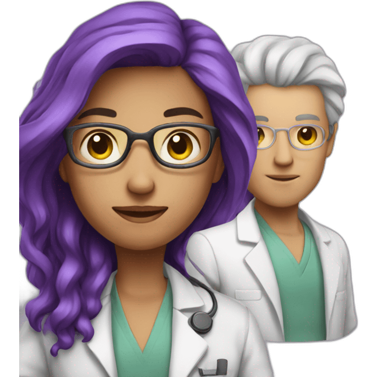 scientist women young with purple long hair with a brian in her hand emoji