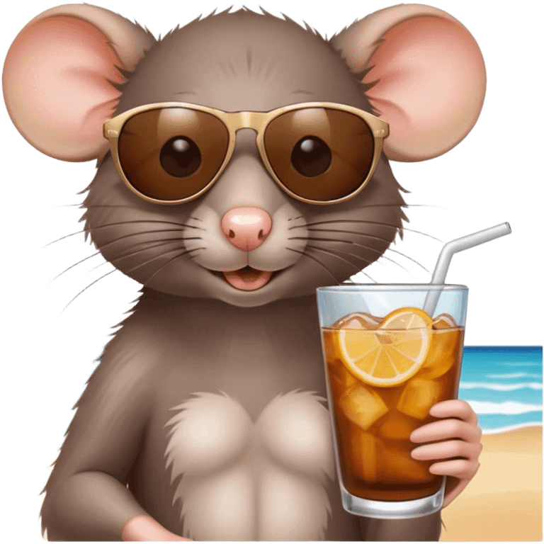 rat with sunglasses on a beach with a drink in her hand emoji