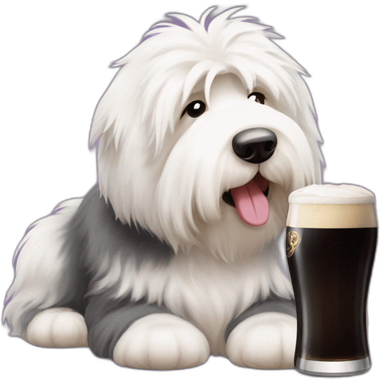 Old English sheepdog with Guinness emoji