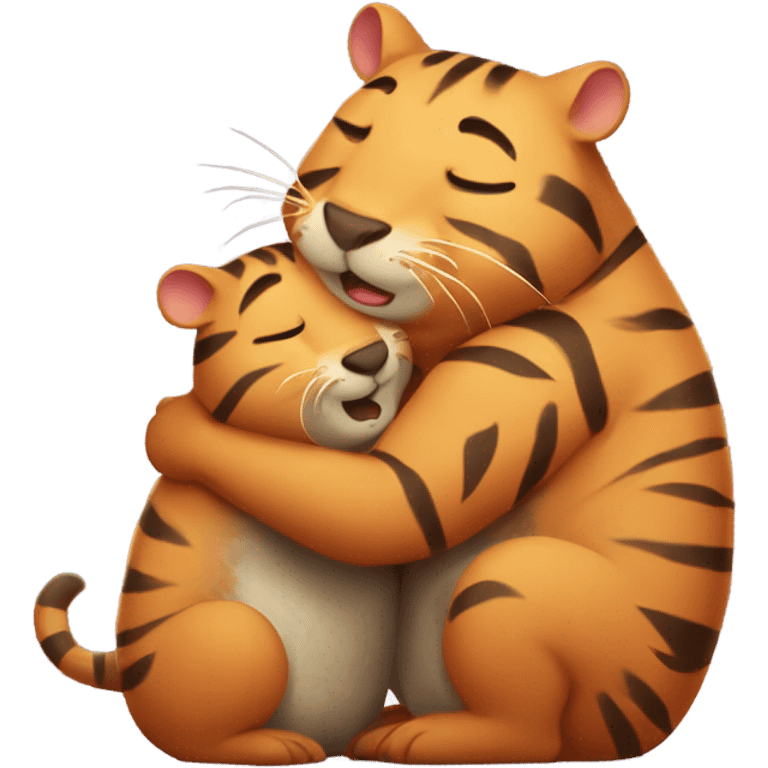 Small tiger hugging larger wombat emoji