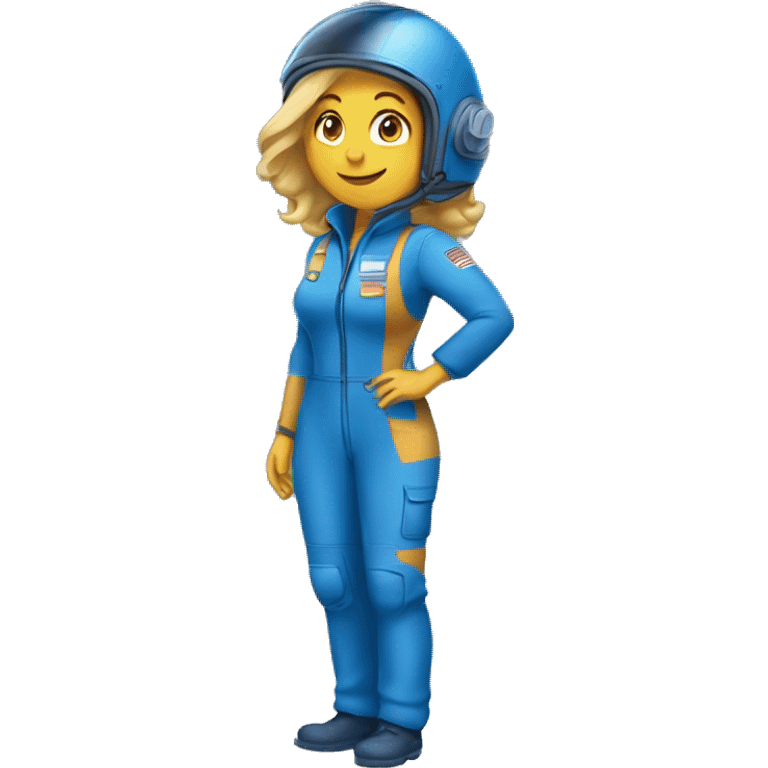 Honey blonde woman in blue helmet and blue flight jumpsuit  emoji