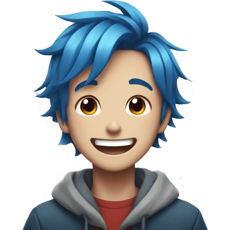 Anime boy with blue red hair laugh emoji