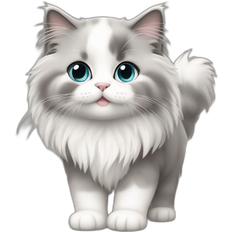 full body of cute chubby baby gray and white long haired ragdoll cat emoji