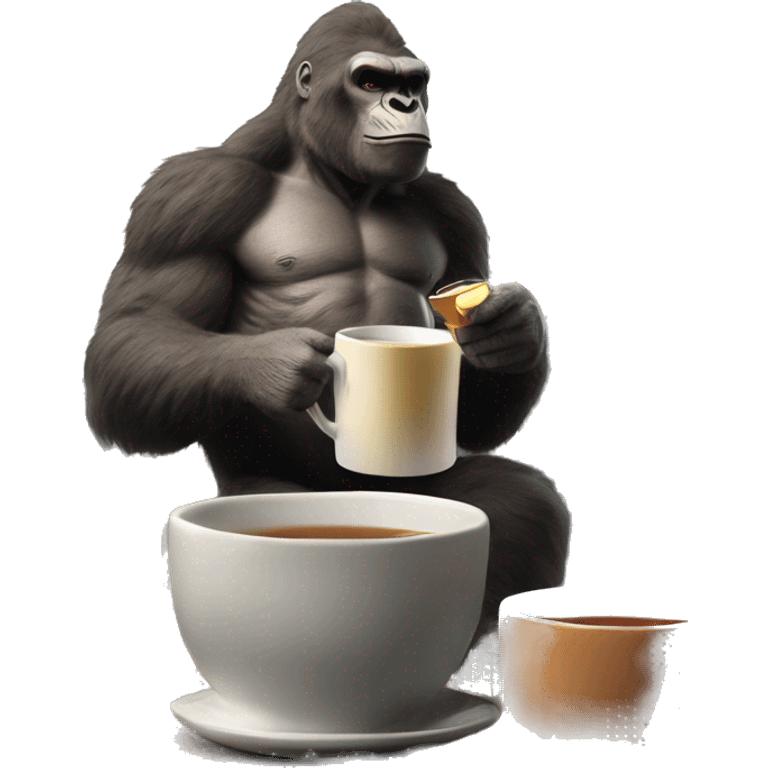 king kong drinking tea  on top of empire state building emoji