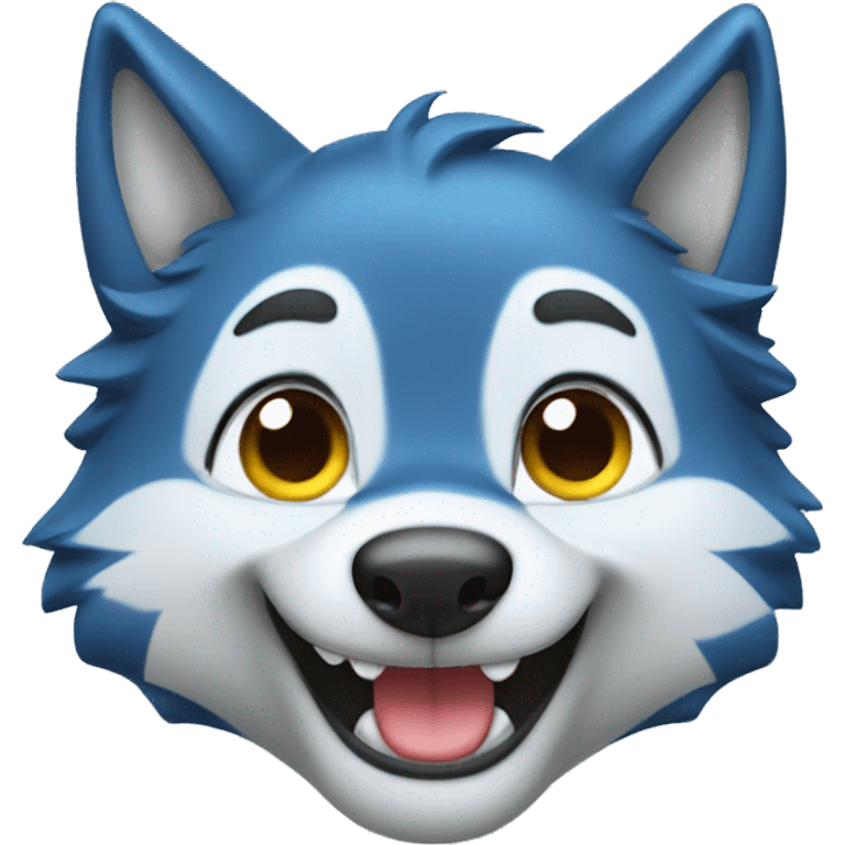 happy cute blue wolf  emoji