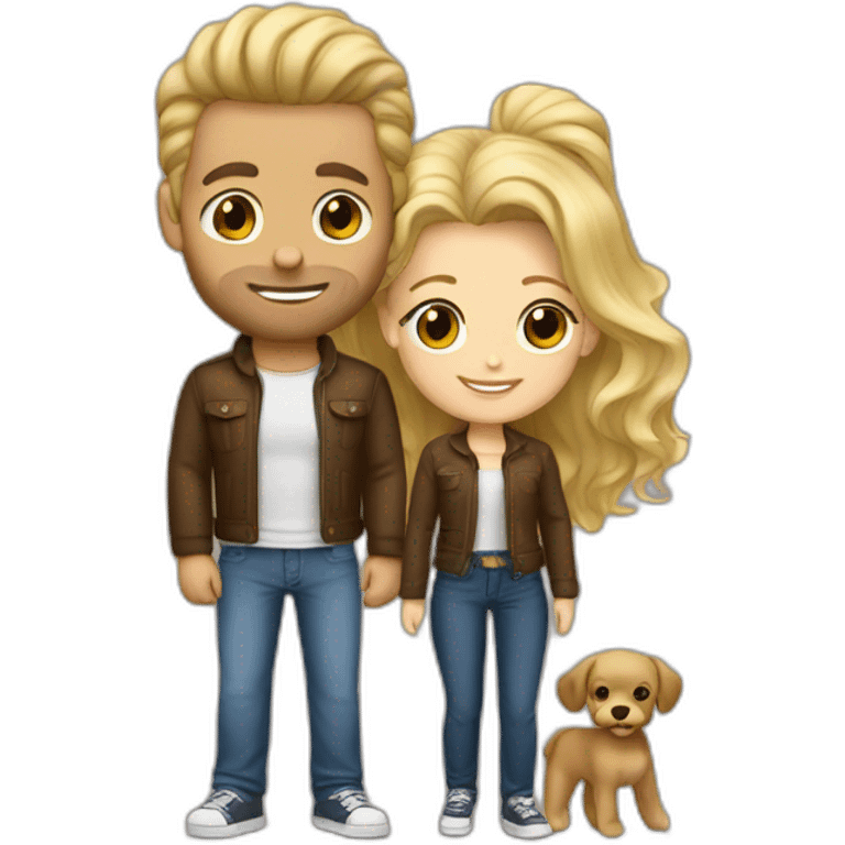 Gay couple blonde and brown haired with brown mini pudel emoji