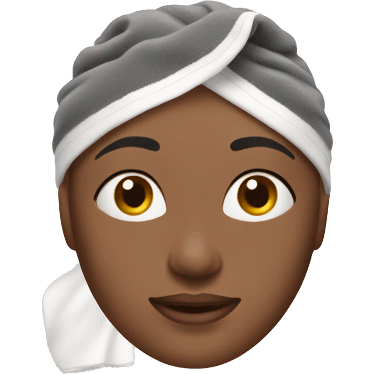 Woman wearing hair towel with skincare on emoji