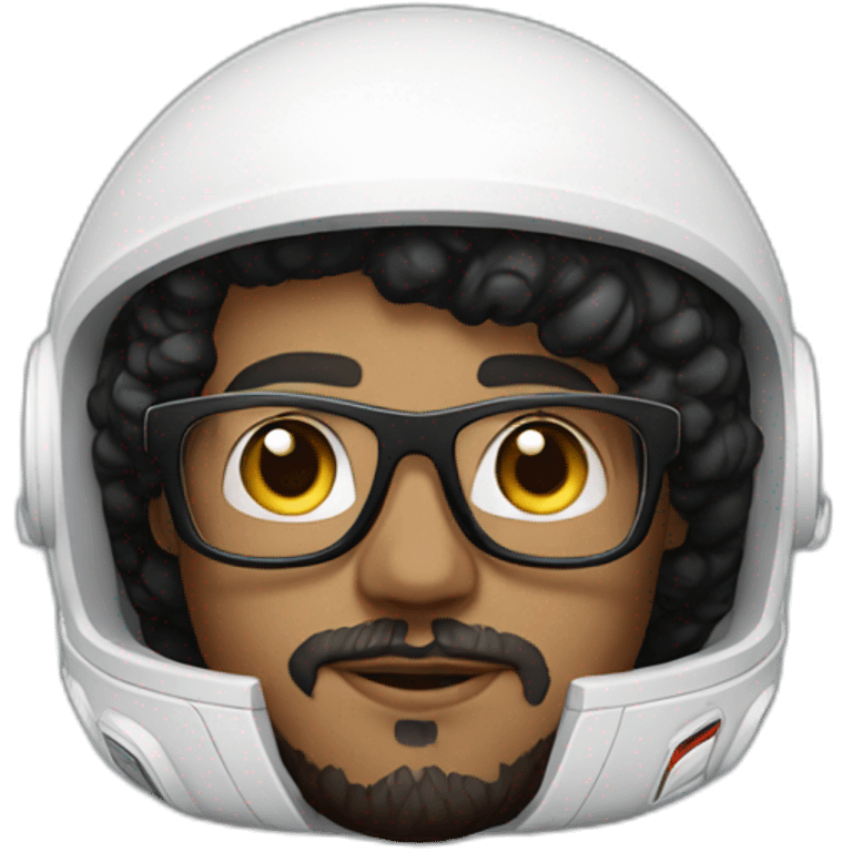 Light skin Man with black short curly hear and beard and black glasses wearing a white astronaut suit and helmet emoji