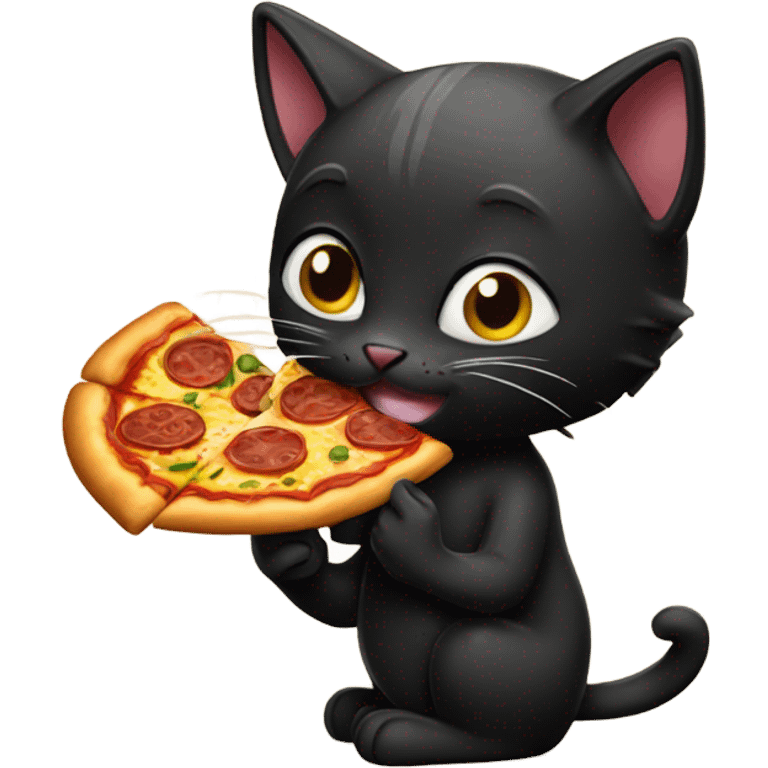 Black Kitty eating pizza emoji