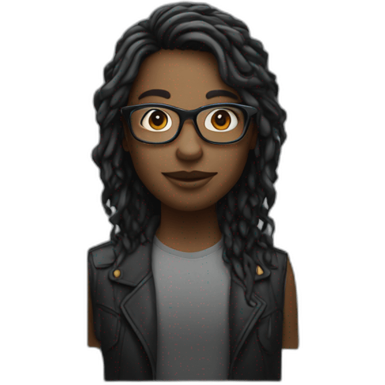 tech person, black hear, glasses, white skin emoji