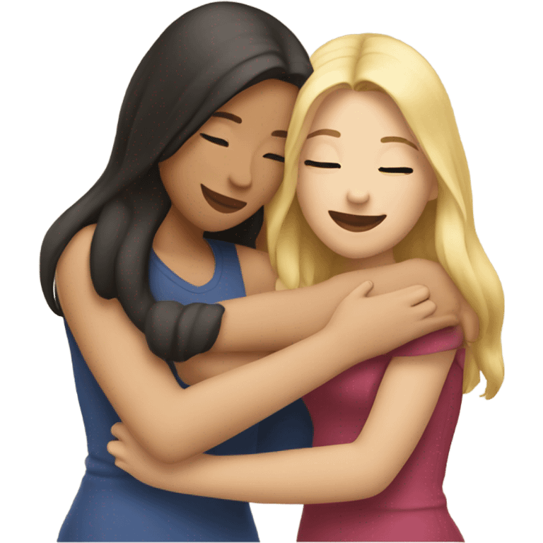 A blonde sister and a brunette sister together hugging emoji