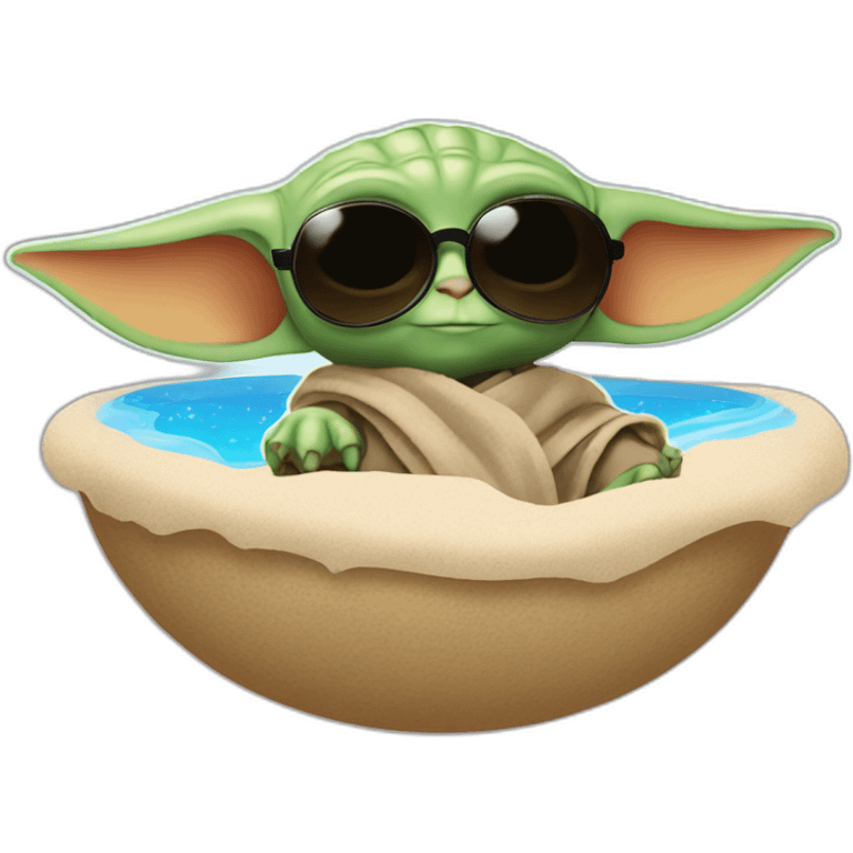 baby yoda sunbathing with sunglasses emoji