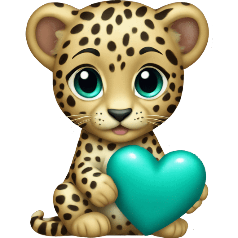 Baby leopard holding a teal heart  emoji