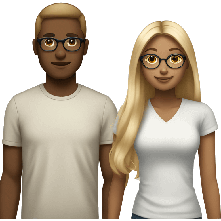 "A brown-skinned girl with straight brown hair standing next to her white-skinned boyfriend who has blonde hair and wears glasses." emoji