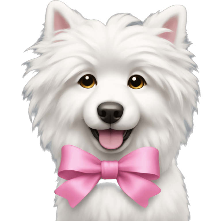 White fluffy dog with a pink bow emoji