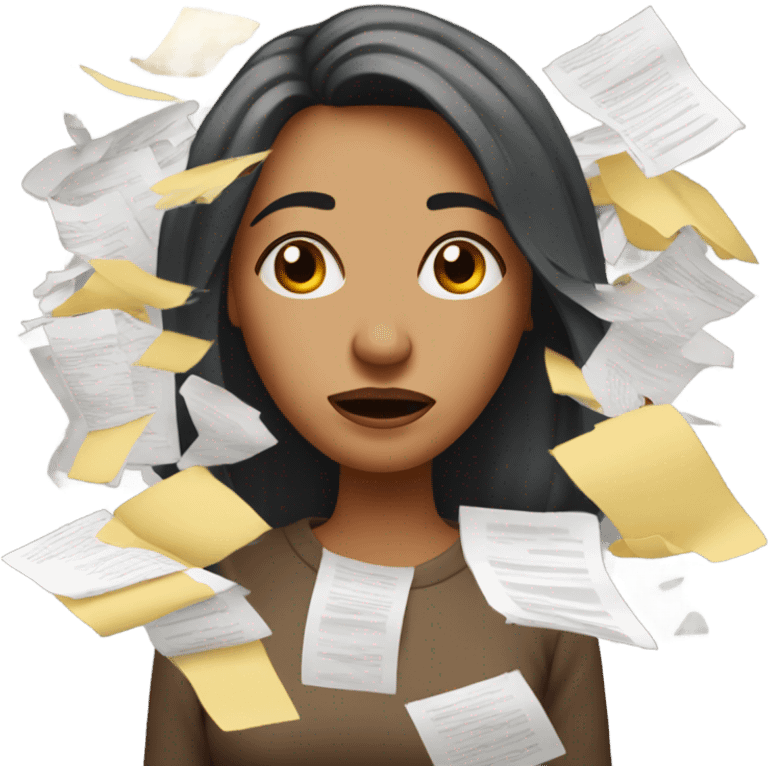 Stressed woman, papers falling emoji