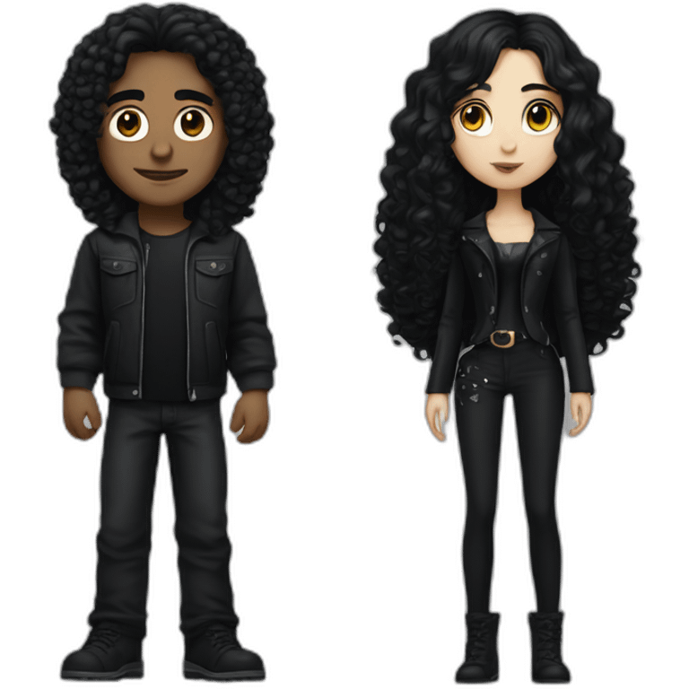 goth girl and tall curly dark-haired man emoji